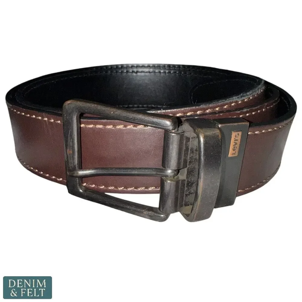 Levis‎ Brown Leather Belt XL 42 44 Distressed Buckle Casual Workwear Mens